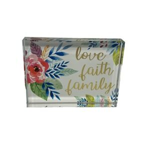 LOVE FAITH FAMILY new glass block floral flowers‎ home decor